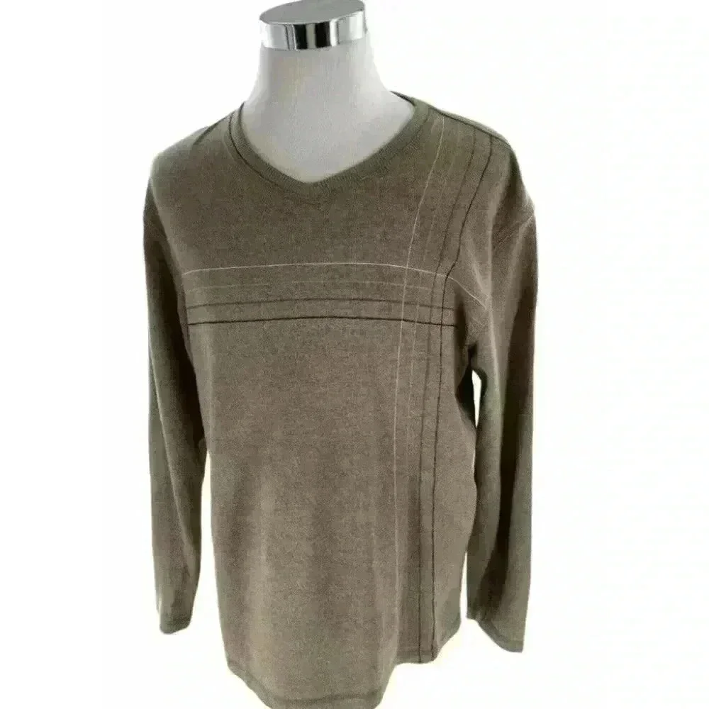 Geoffrey Beene Mens Crew Neck Brown Knit Sweater Size Large